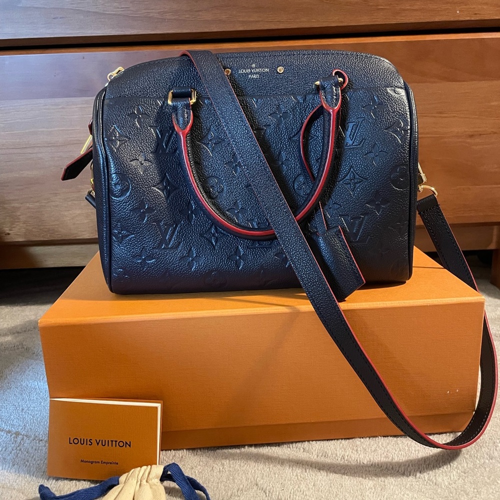 AUTHENTIC Louis Vuitton Speedy 25 Navy Original lock, keys, cloth bag & box incl